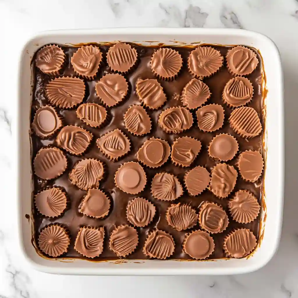 chopped peanut butter cups in dump cake